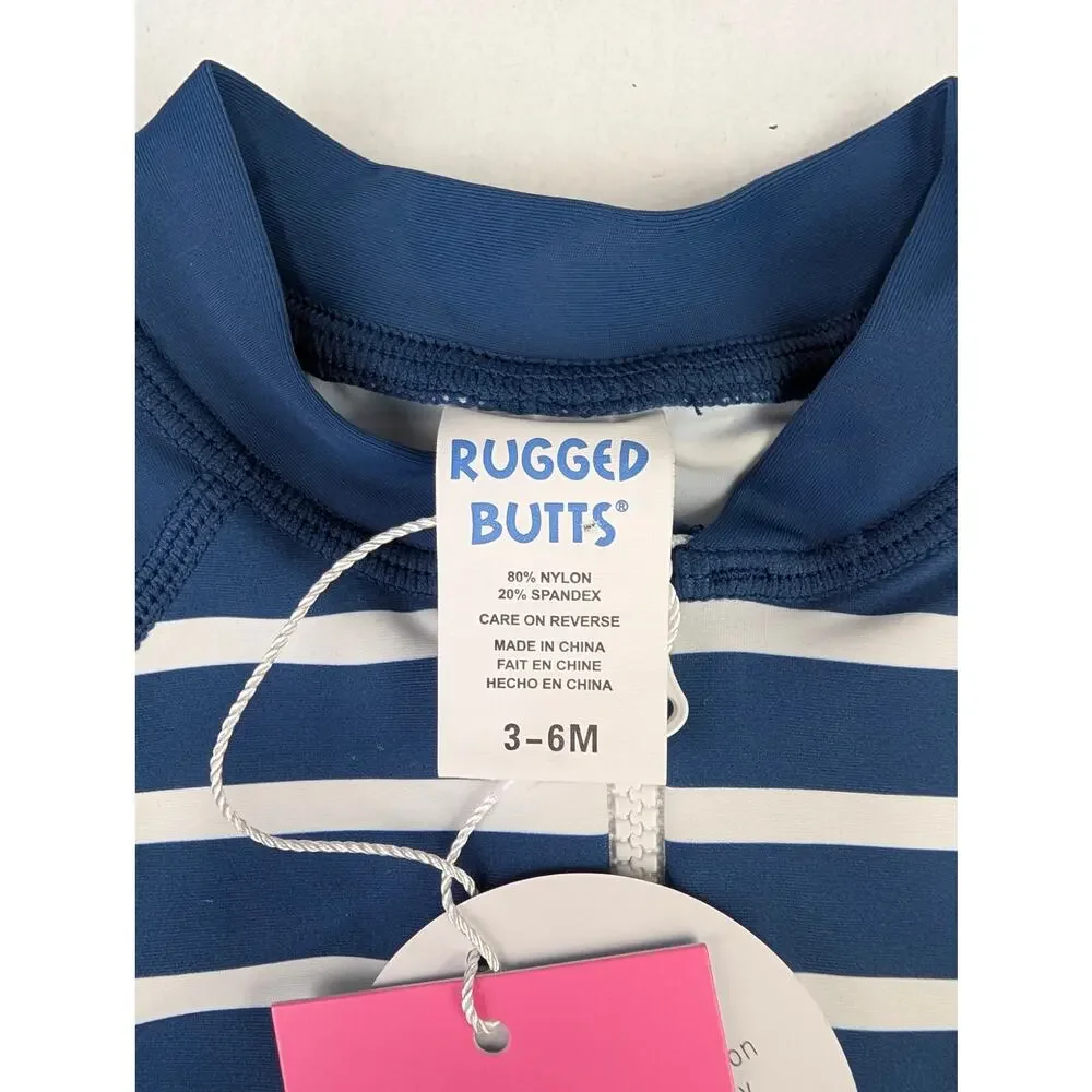 Rugged Butts Infant 3-6 Months Blue/White Stripe One Piece Rashguard
